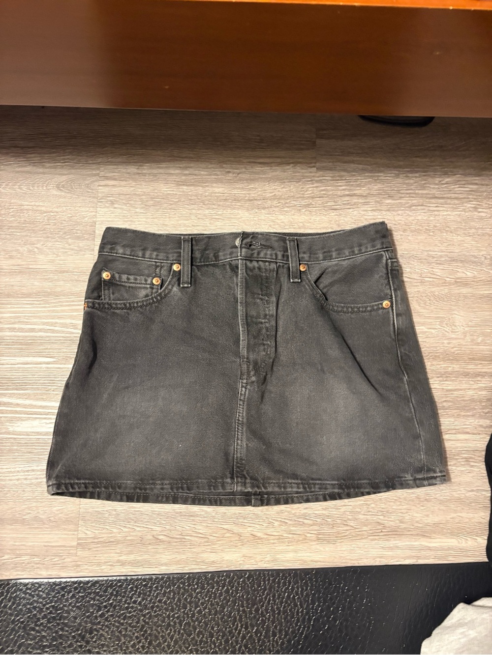 Levi's Black Denim Mini Skirt with Copper Rivet Detail
